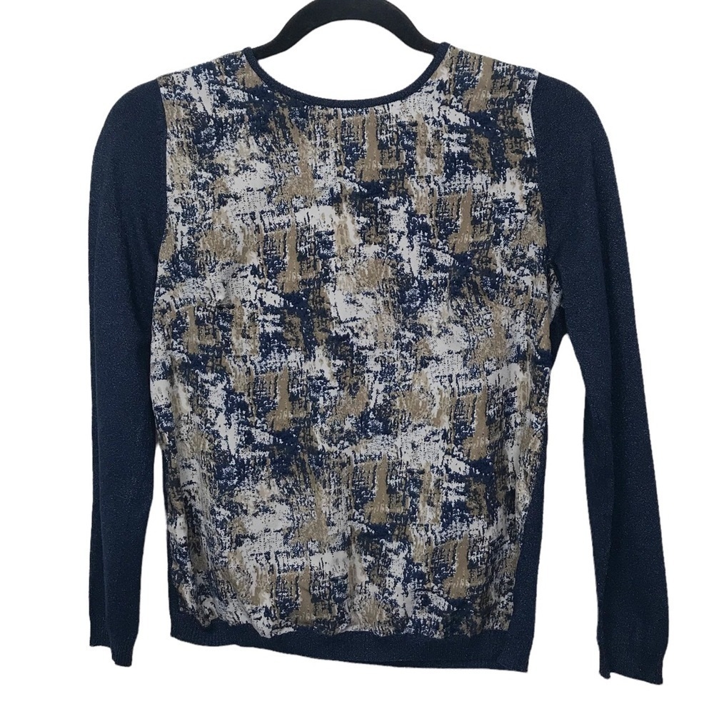 Yal New York Blue Tan Mixed Media Top